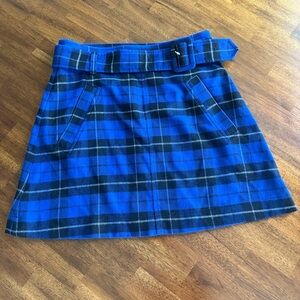 NWOT BP. Belted Plaid Skirt in Blue Maz Hayden Plaid - S!
